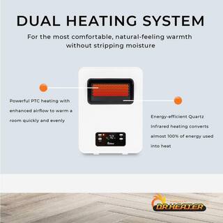 Dr Infrared Heater 1500-Watt White Wall Hung or Wall Mount Electric Space Heater Dual System with Infrared and Fan Forced Remote Control DR-908