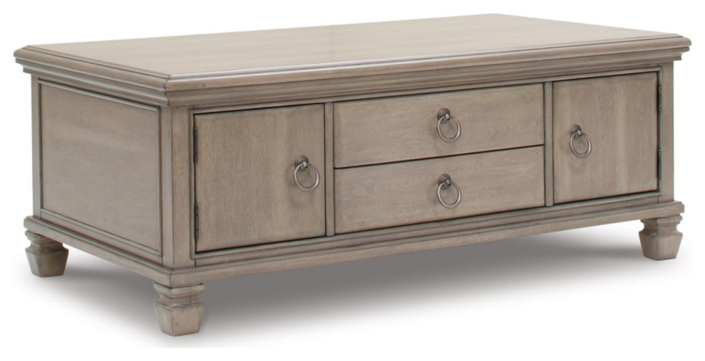 Classic Coffee Table  2 Cabinets  amp2 Drawers With Ring Shaped Pulls  Light Gray   Traditional   Coffee Tables   by Decor Love  Houzz