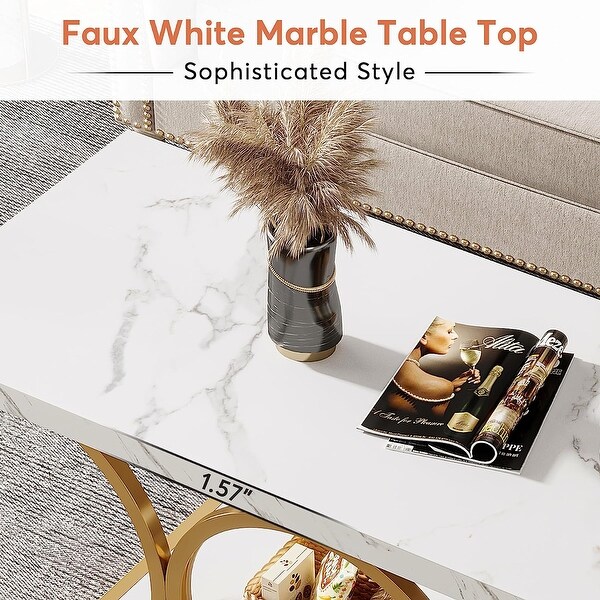 47 In 2Tier Modern Coffee Tables with Faux Marble Top for Living Room