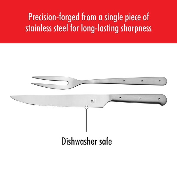 ZWILLING Porterhouse 2pc Stainless Steel Carving Knife Set with Fork in Red Presentation Box， Gift Set - 2-pc