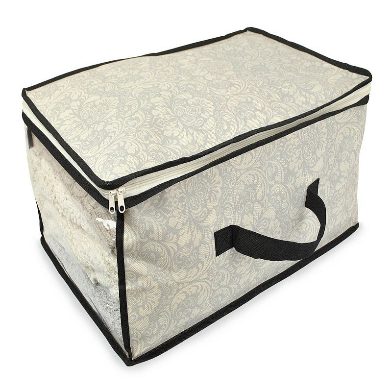 Set of 2 Gray Damask Patterned Soft Storage Bins with Zipper Closure 18