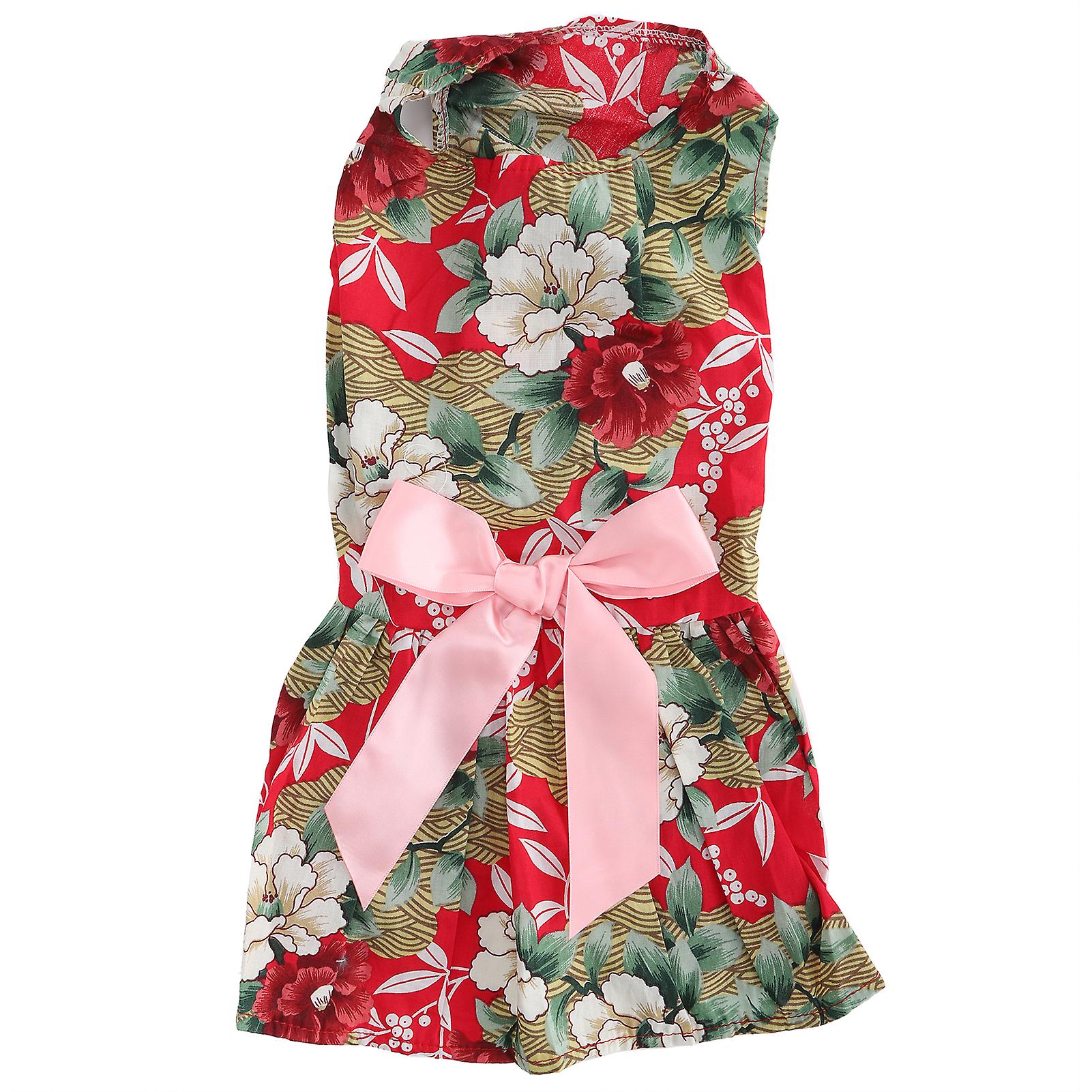 Pet Summer Cute Clothes Girl Dog Polyester Sleeveless Skirt Dresses With Bow On Backxzd300 Green Red M