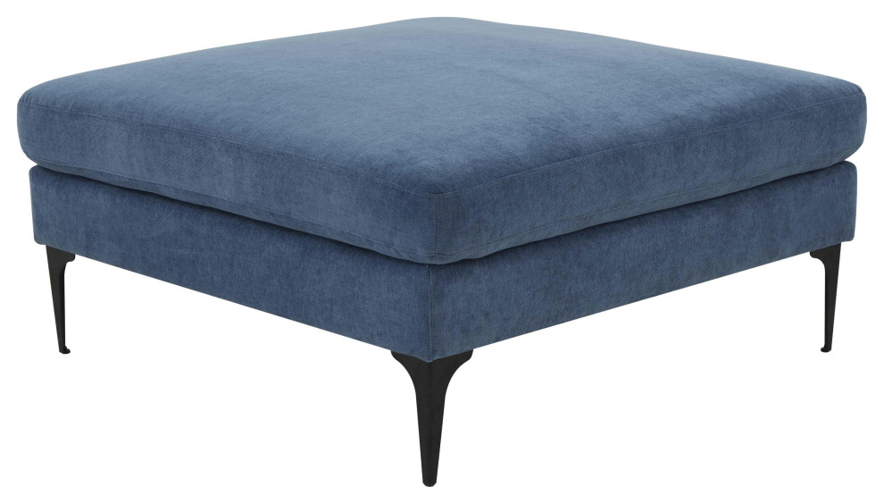 Serena Blue Velvet Ottoman With Black Legs   Midcentury   Footstools And Ottomans   by First of a Kind USA Inc  Houzz