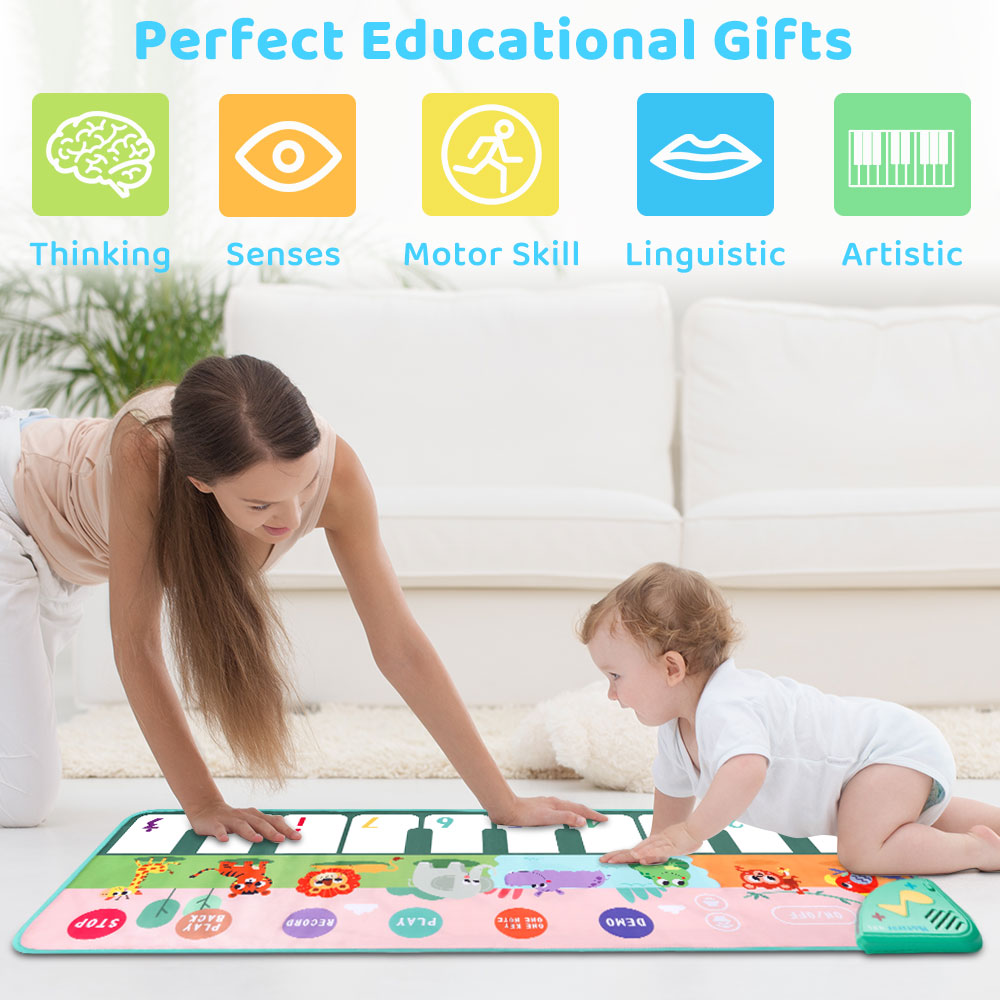 LAYADO Piano Mat for Kids， Floor 17 Keyboards Music Dance Playmat Musical Play Mat Portable Early Learning Educational Toys Gifts for Toddler Aged 0.1.2.3.4.5.6 Year Old Boys and Girls Gift