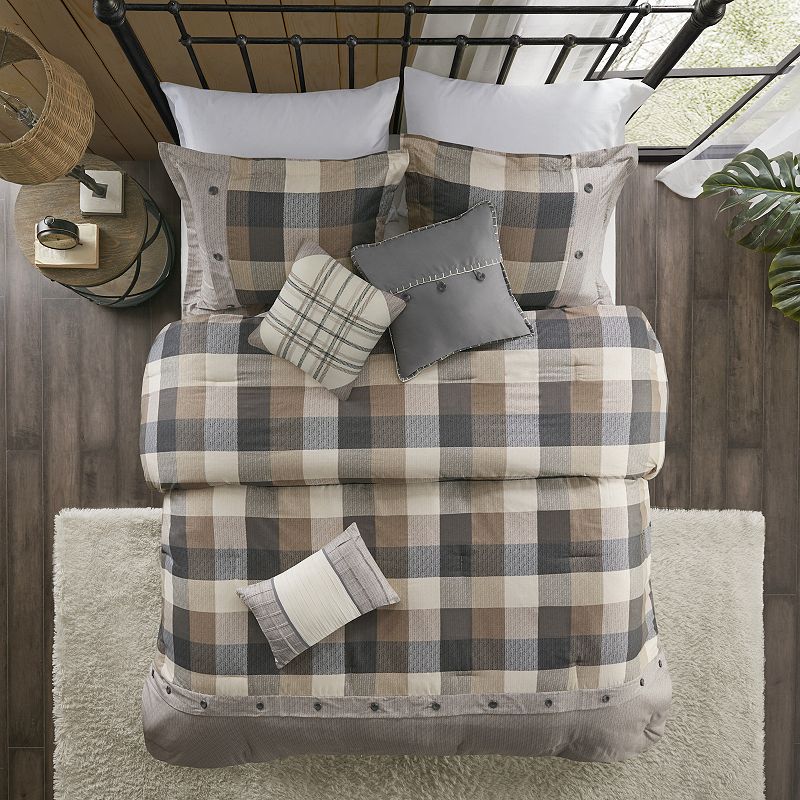 Madison Park Pioneer 7-piece Plaid Comforter Set with Throw Pillows