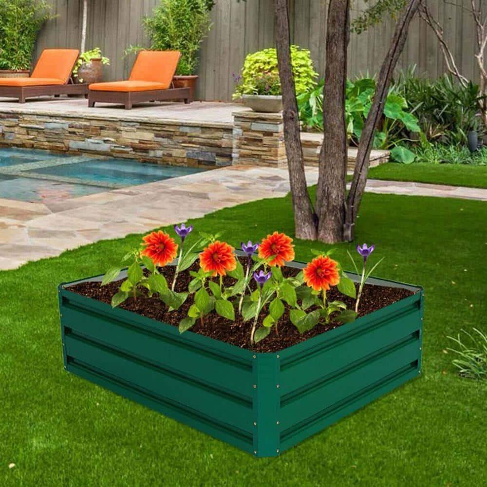 Zeus and Ruta 32 in. x 12 in. Patio Raised Dark green Garden Bed for Vegetable Flower Planting wq-271