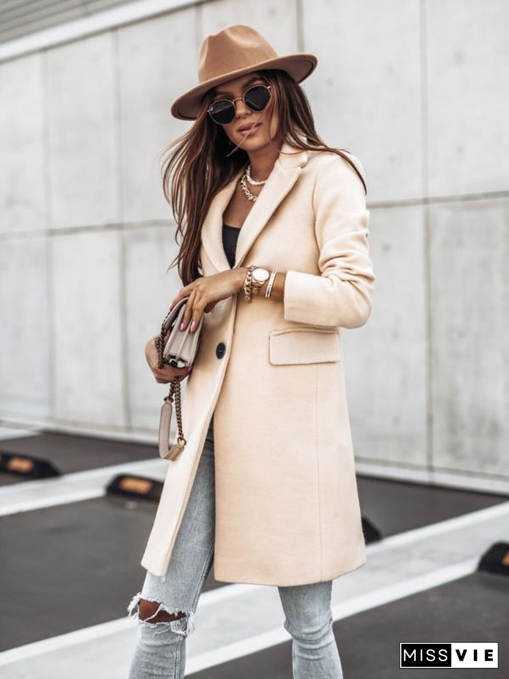 Lapel Knee Length Double Button Jacket Coat