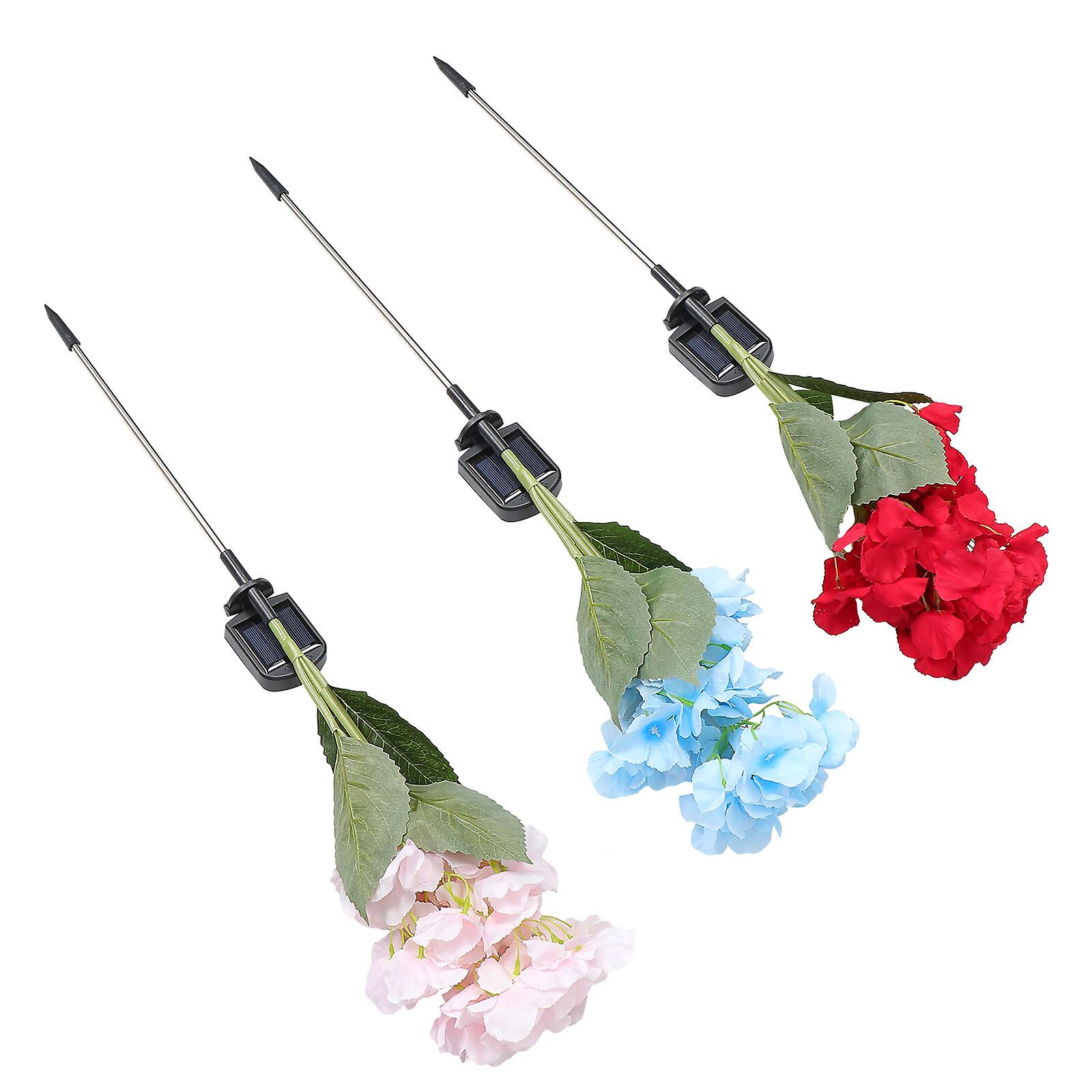 3sets Solar Power Hydrangea Lawn Stick Lamp Garden Decor Ground Lamp Decoration