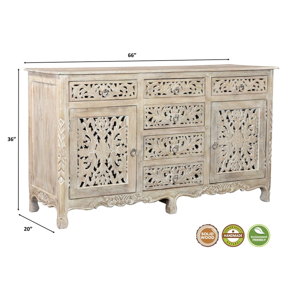 Florence Floral Carved Wood 6 Drawer 2 Door Sideboard