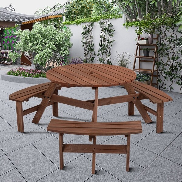 Classic Farmhouse Style Wooden Picnic Table with Integrated Benches