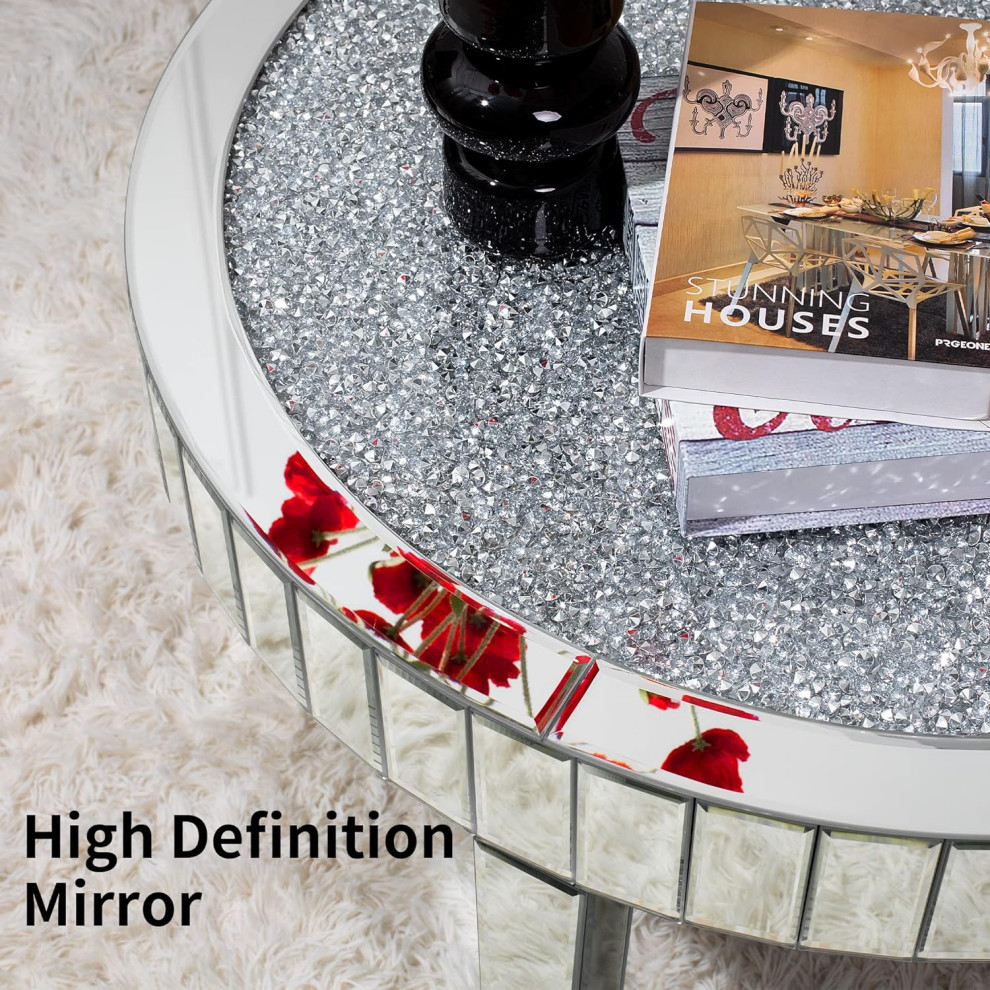 Elegant Coffee Table  Beveled Mirrored Design With Diamond Insert   Contemporary   Coffee Tables   by Decor Love  Houzz