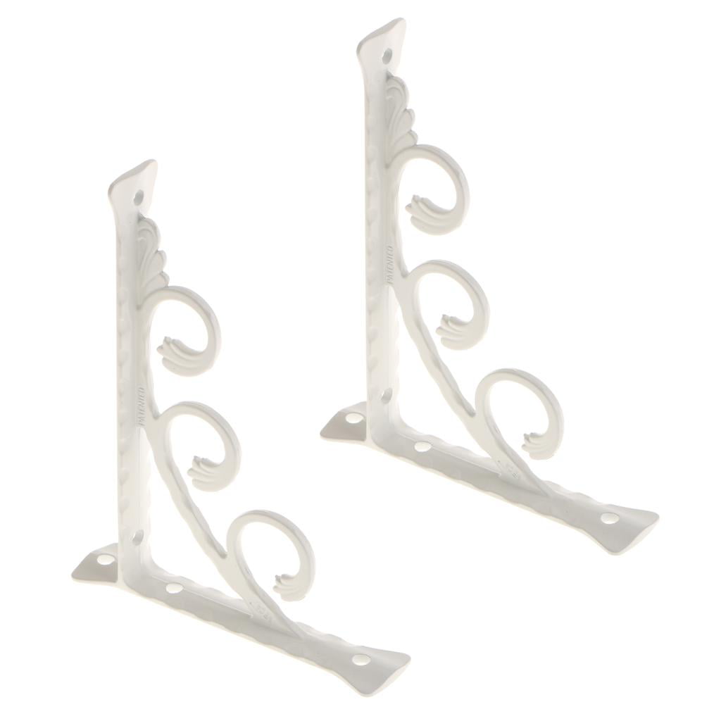 Decorative Wall Shelf Brackets, 2 Pack Heavy Duty Corner Shelf Supporter for Bookshelves, Bedroom/Kitchen/Office Shelves, Metal Brackets (White) , 12x15cm