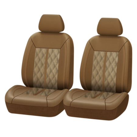 Autocraft Car and SUV Seat Cover， Tan Faux Leather and Suede， Classic， Universal， 2PK， Warm， Quilting