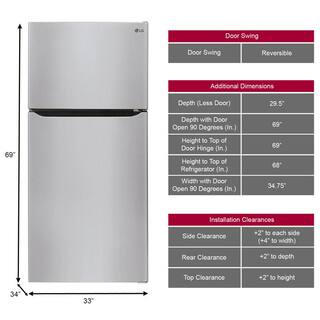 LG 33 in. W 24 cu. ft. Top Freezer Refrigerator w LED Lighteing and Multi-Air Flow in Stainless Steel ENERGY STAR LRTLS2403S