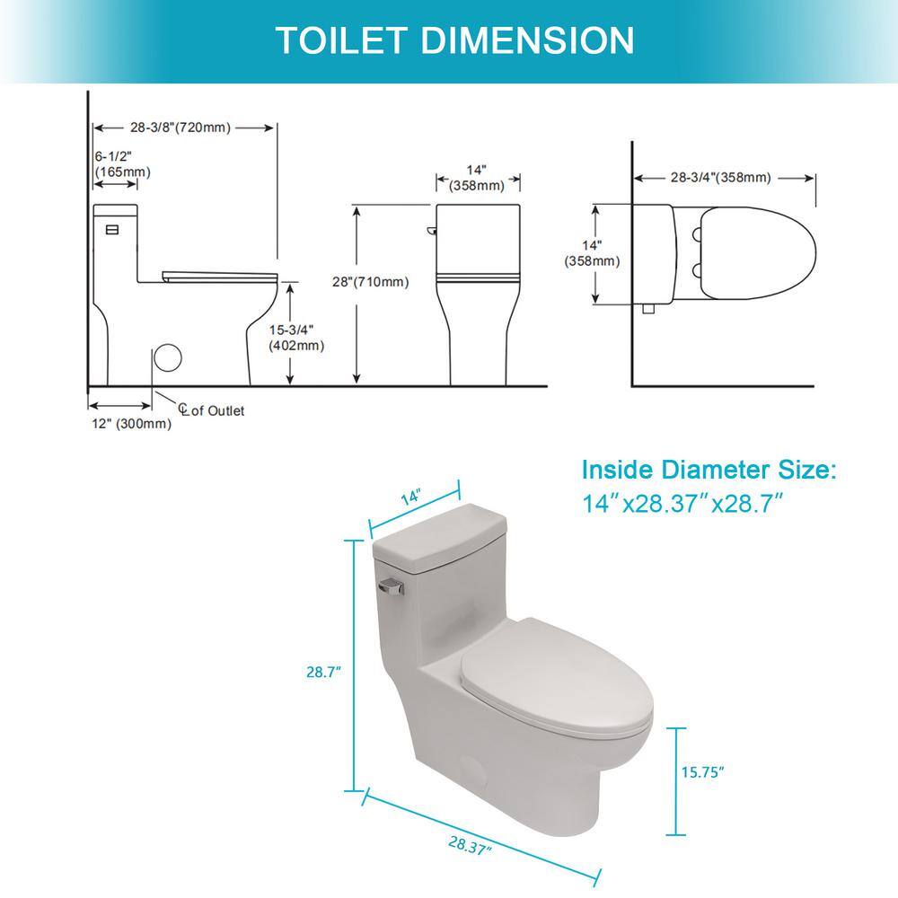 ANGELES HOME One-Piece 1.28 GPF Single Flush Round Bowl Ceramic Toilet with Soft Clsoing Seat in White W12438CK196