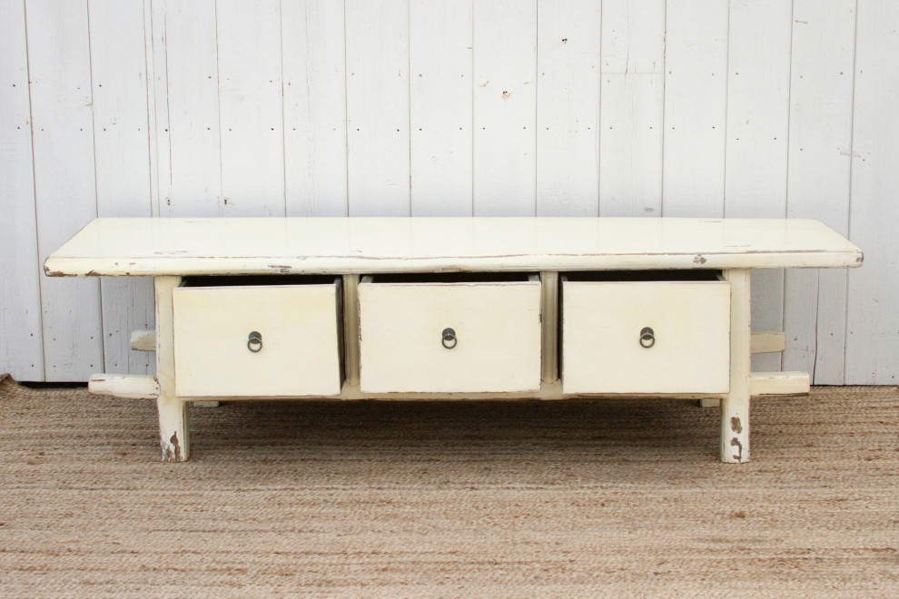 Lacquered White Three Drawer Low Console   Asian   Console Tables   by De cor  Houzz