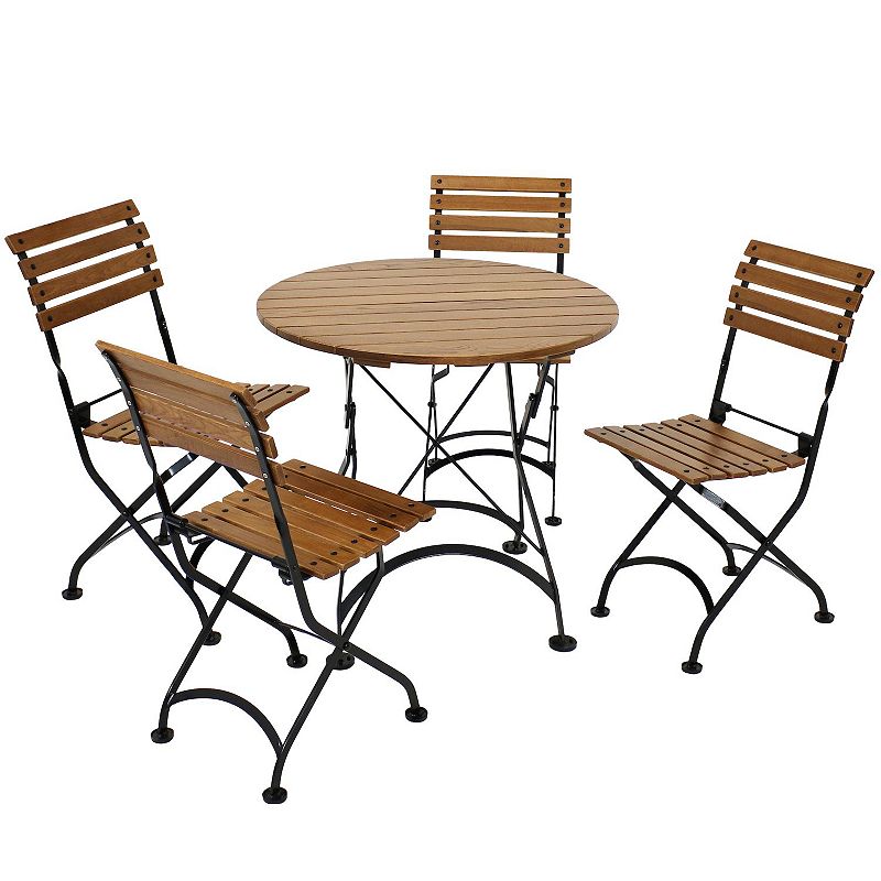 Sunnydaze European Chestnut 5-Piece Folding Patio Bistro Dining Set