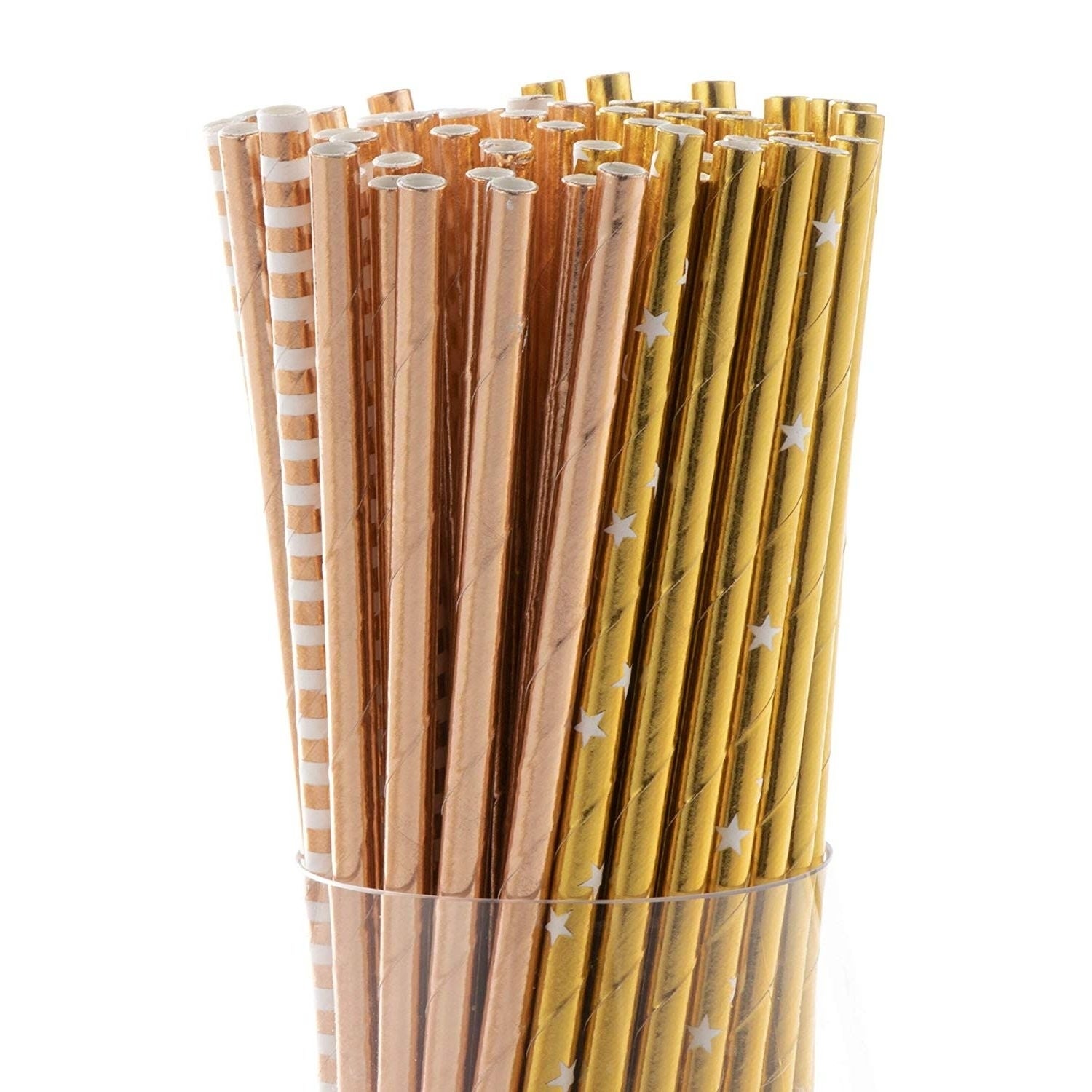 200 Paper Drinking Straws Biodegradable Bulk Metallic Foil Gold and Rose Gold 7.7