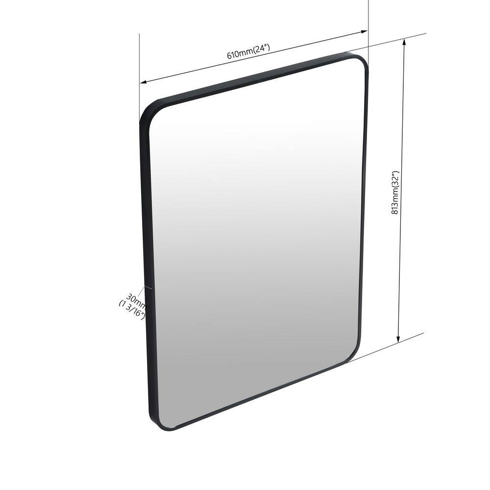 ARTCHIRLY 24 in. W x 32 in. H Rectangular Metal Framed Wall Bathroom Vanity Mirror in Matte Black BMC0032432MB