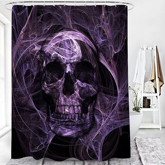 Purple Smokey Skull Print Shower Curtain