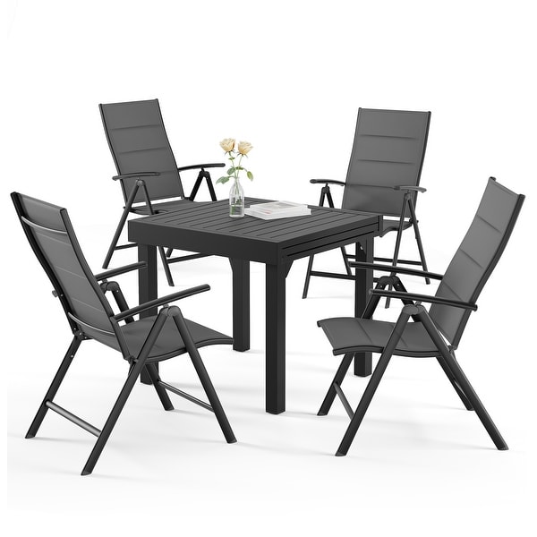 3/5/7 Pieces Patio Dining Set，Aluminum Expandable Table，Folding Padded Adjustable Chair