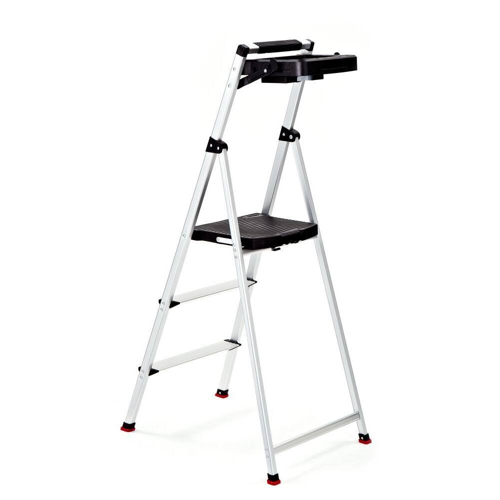 Rubbermaid 3-Step Aluminum Step Stool with Project Tray 225 lb. Load Capacity Type II Duty Rating RMA-3T-COM