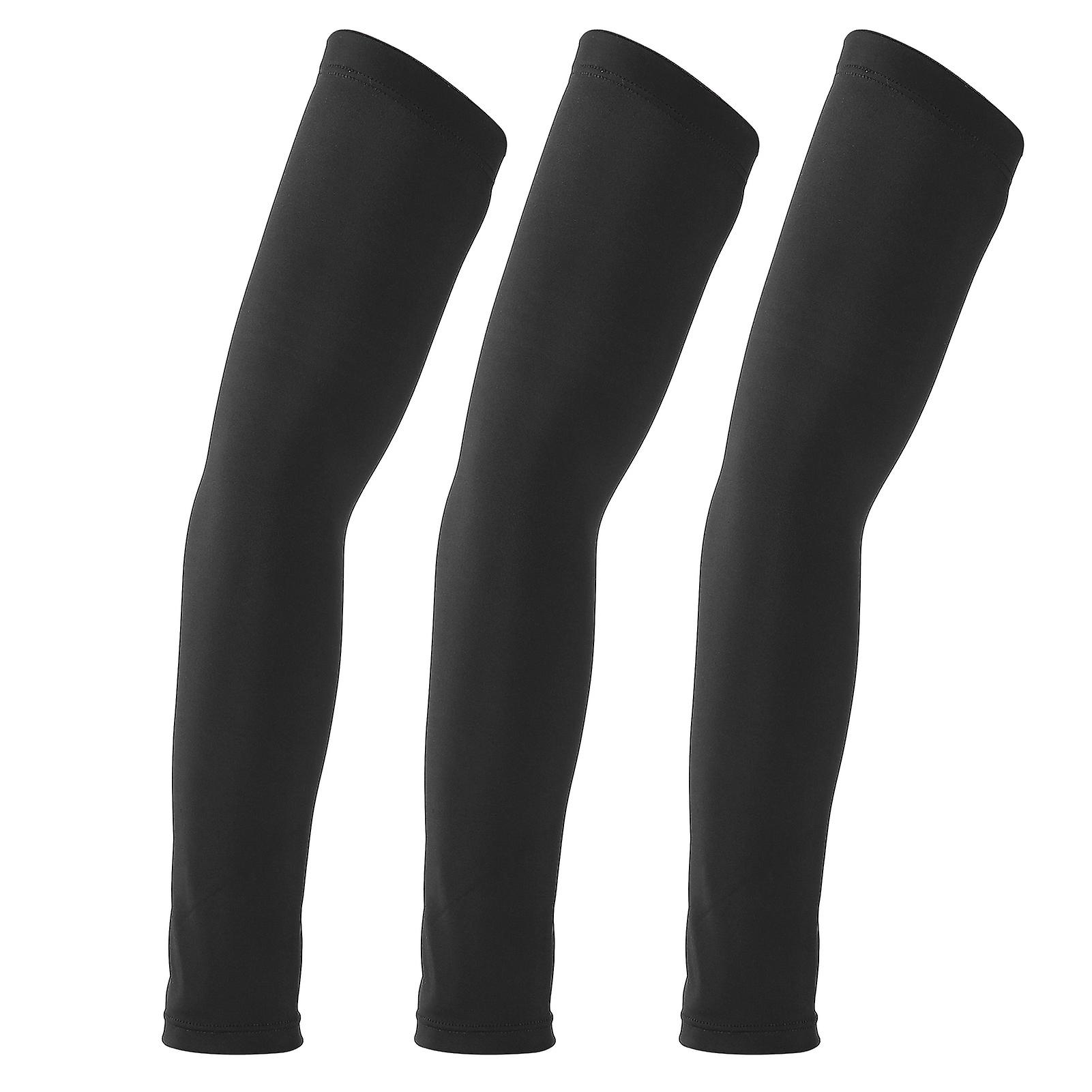 3pcs Elastic Arm Sleeves Sports Running Arm Warmers Sun Uv Protection Hand Sleeve Coverblack L