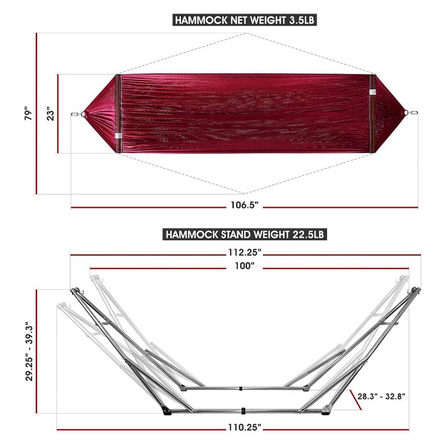 Double Hammock Swing With Adjustable Powder coated Steel Stand And Carry Bag For Indoor Or Outdoor Use Red