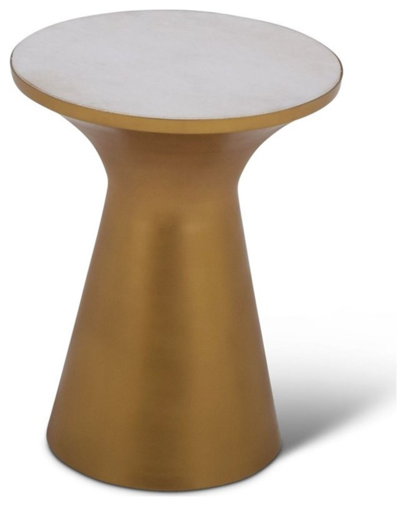 Bowery Hill 16 quotRound Contemporary Metal End Table with Marble Top in Brass   Contemporary   Side Tables And End Tables   by Homesquare  Houzz