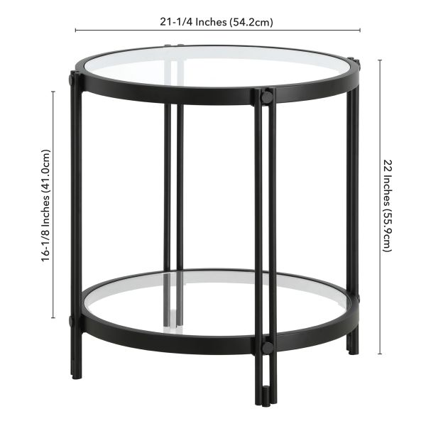 Inez 21'' Wide Round Side Table in Blackened Bronze