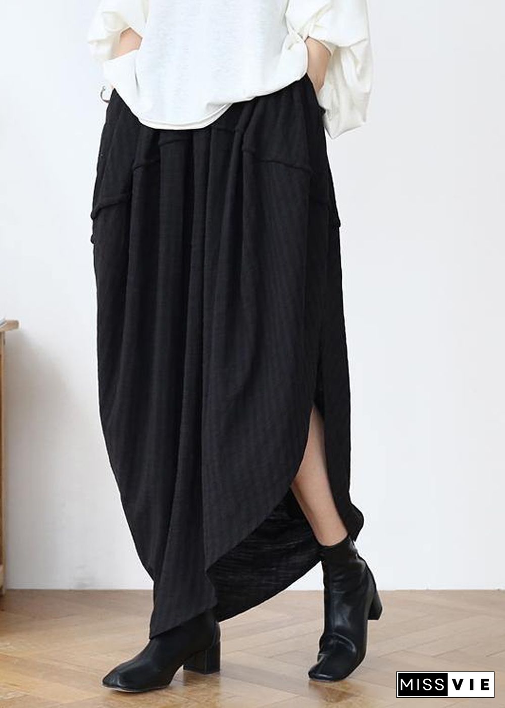 Simple Black asymmetrical Design Linen Skirt