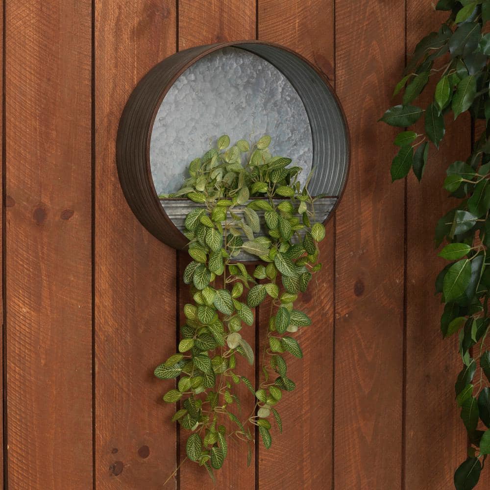 GERSON INTERNATIONAL 15.7 in. dia. Galvanized Metal Round Hanging Wall Planter 2385000EC