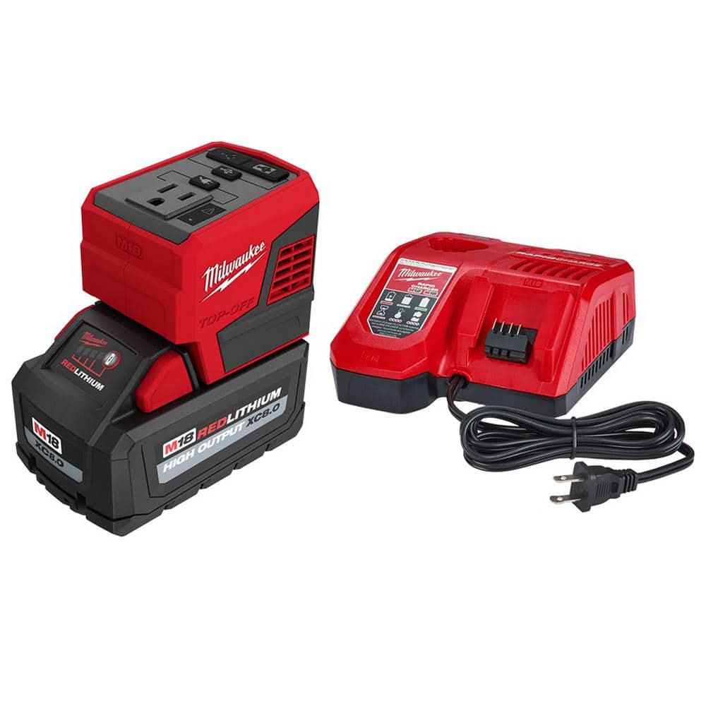 Milwaukee M18 18Volt LithiumIon 175Watt Powered Compact Inverter with 80 Ah Battery and Rapid Charger