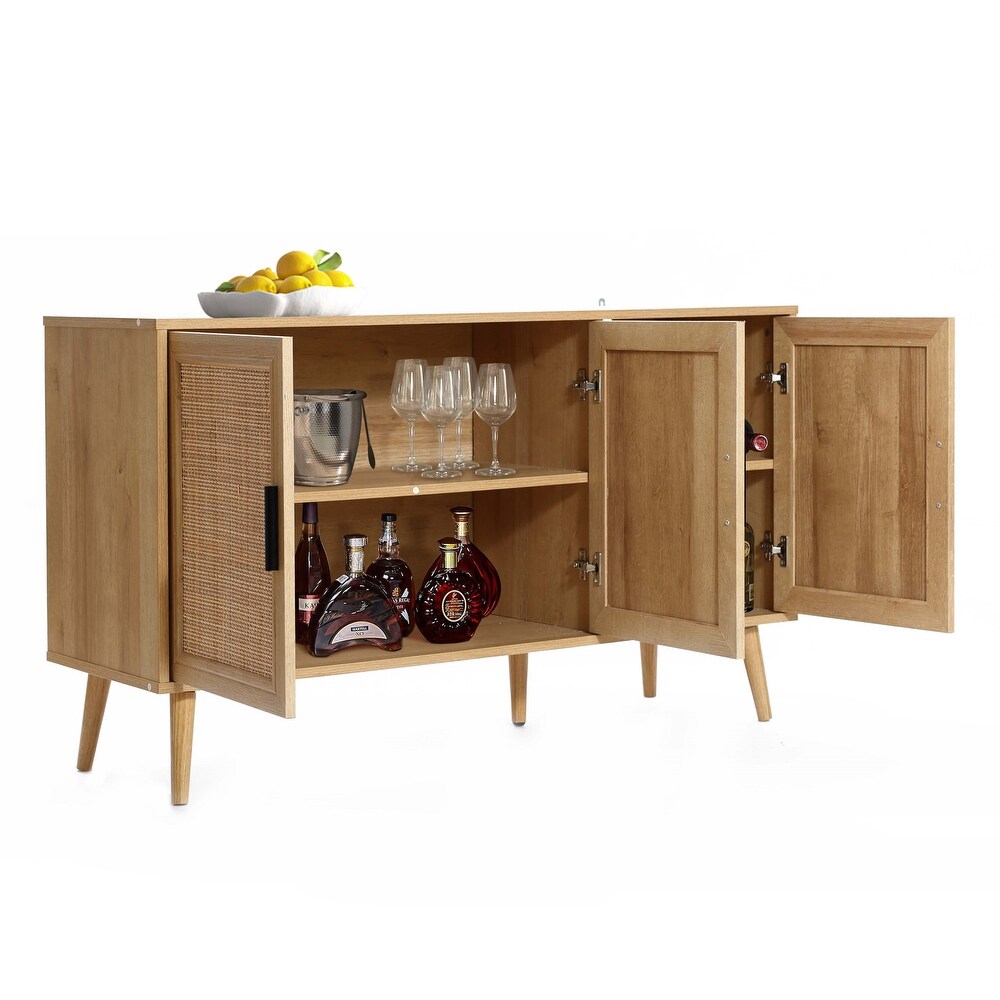 3 Door Rattan Light Oak Finish Manufactured Wood Sideboard Cabinet   27.76\