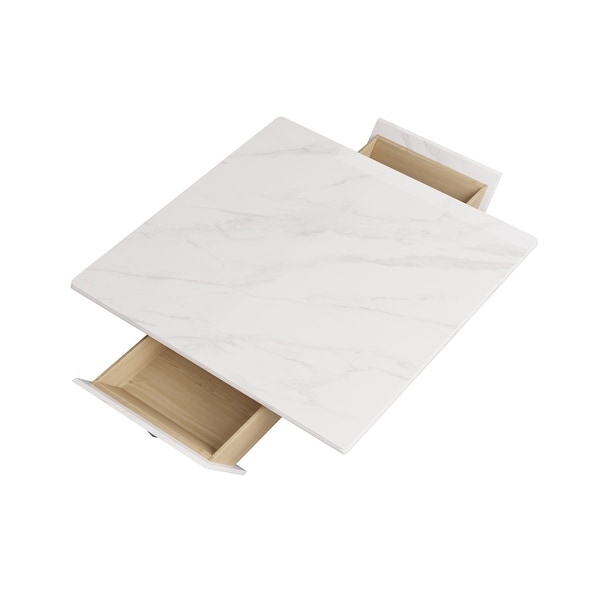 Modern Square Drum Coffee Table， Trapezoid White Marble Coffee Table For Living Room