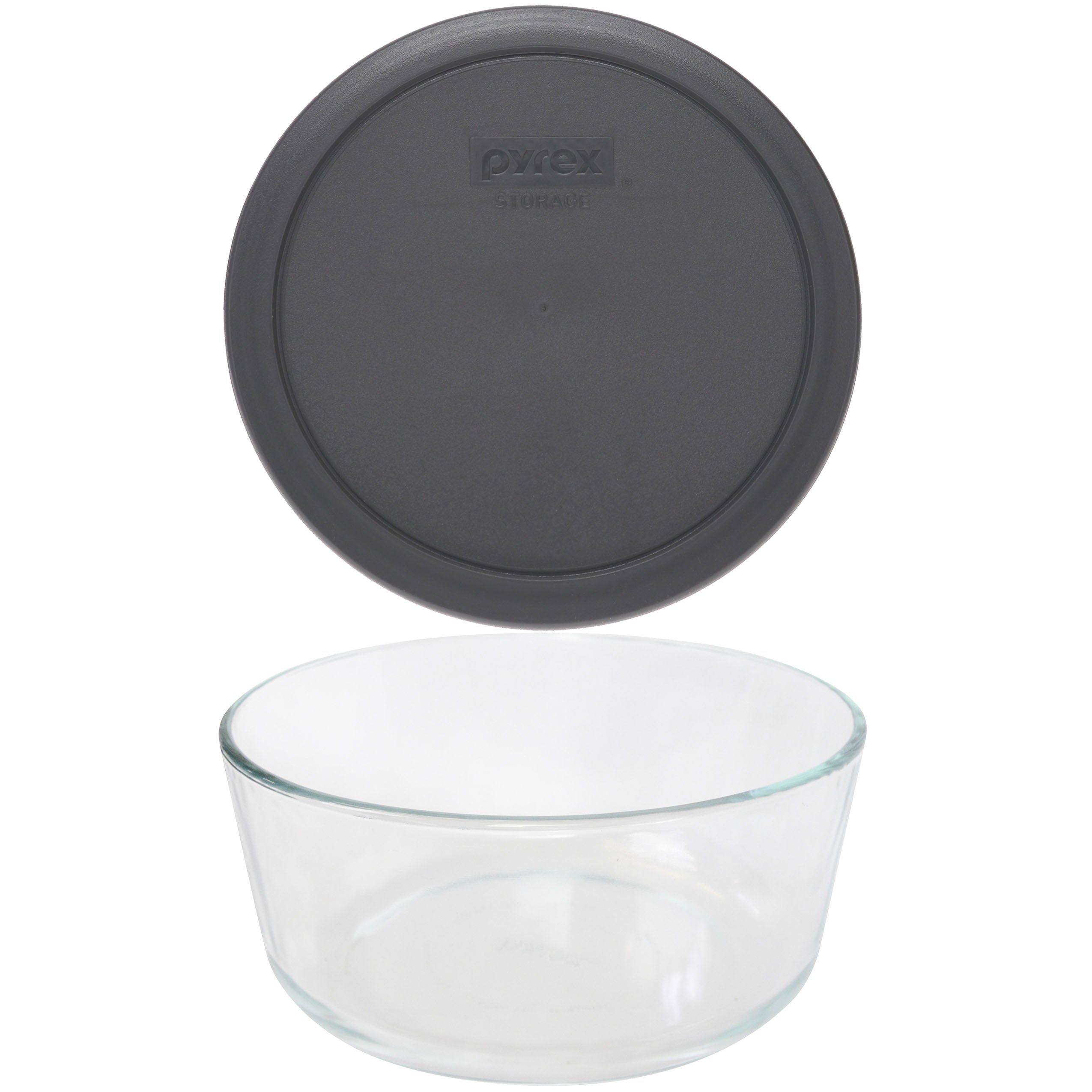 Pyrex (1) 7203 7-Cup Glass Food Storage Bowl and (1) 7402-PC Puddle Grey Plastic Lid