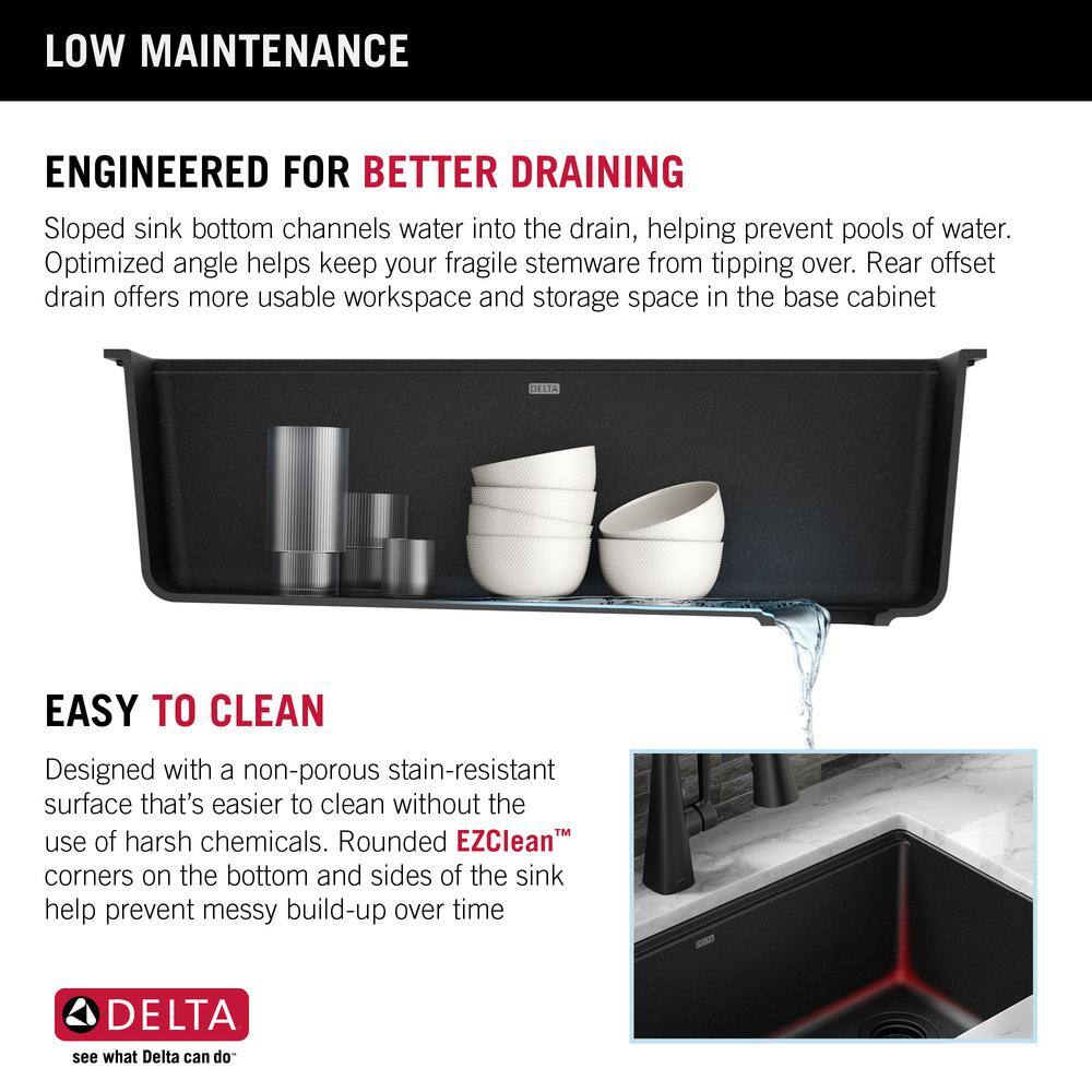 Delta Everest Metallic Black Granite Composite 29 in. Single Bowl Undermount Workstation Kitchen Sink with Accessories 75B933-30S-BL