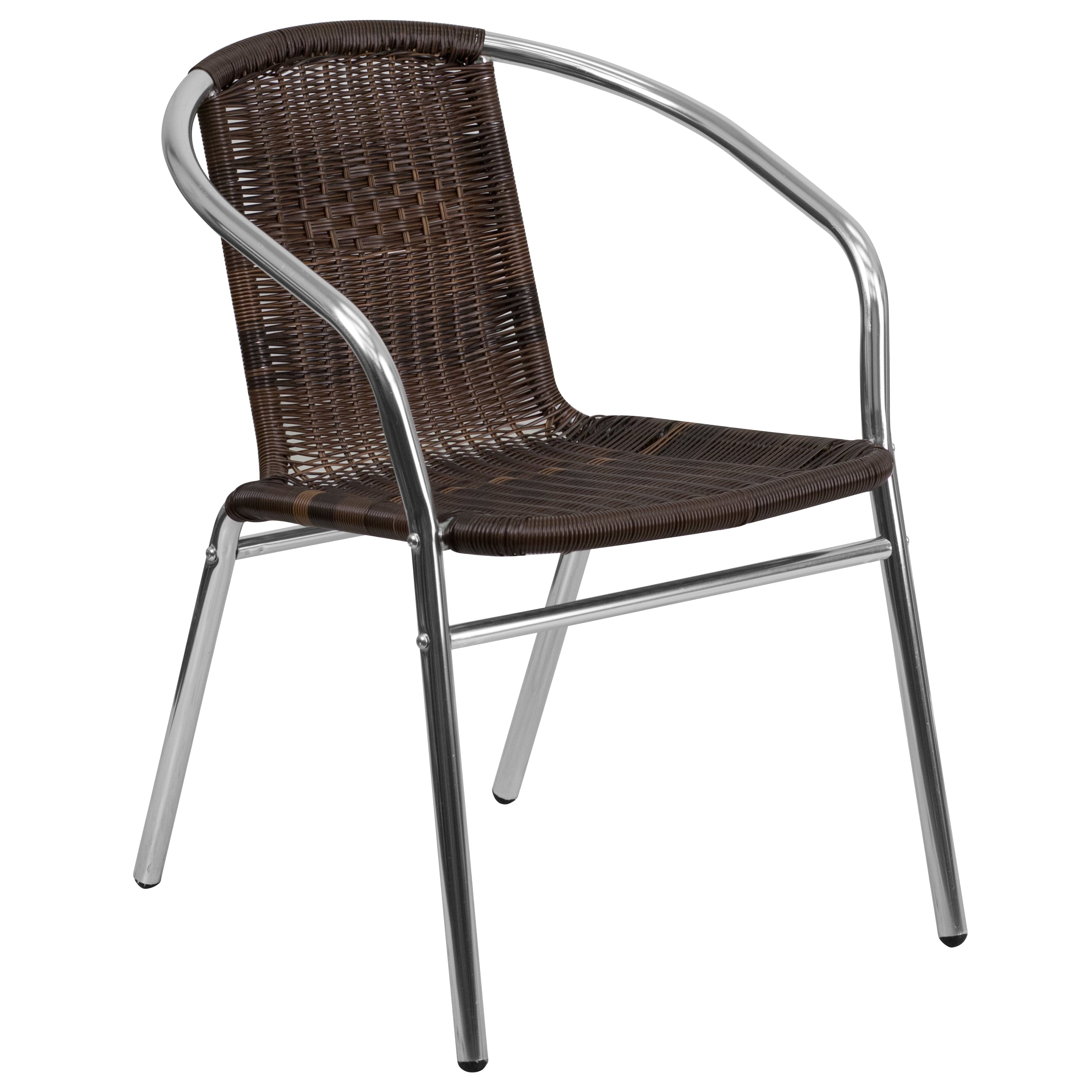 Flash Furniture Commercial Aluminum and Dark Brown Rattan Indoor-Outdoor Restaurant Stack Chair