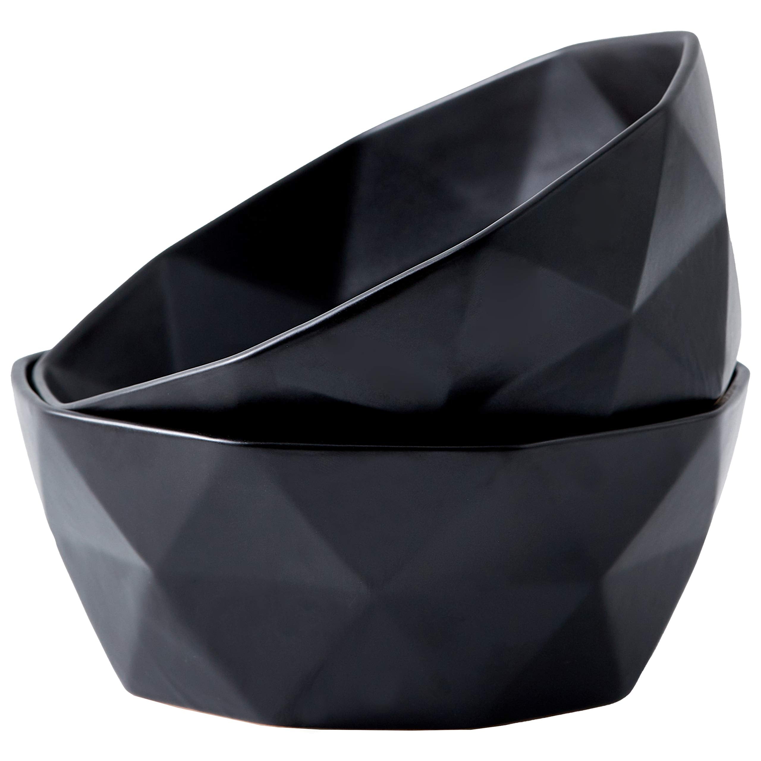 Set Of 2 Premium Ceramic Geometric Large Salad Serving Bowls (60 Oz) Oven Safe. For Family