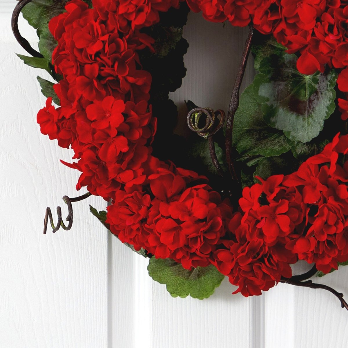 17” Artificial Geranium Wreath | Bold Floral Door Décor