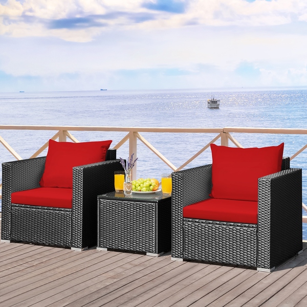 3-Pieces Metal Frame Patio Conversation Rattan Furniture Set - Overstock - 37532327