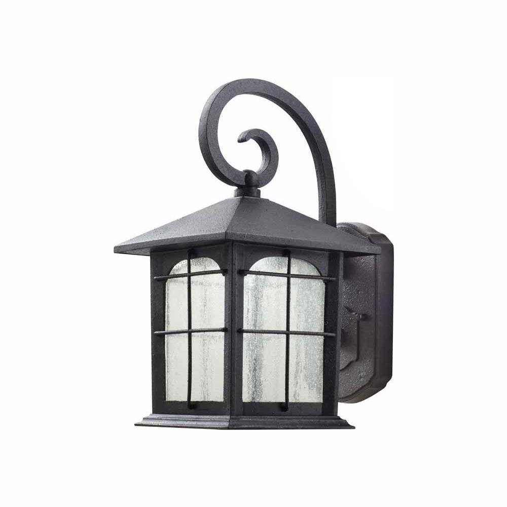 Home Decorators Collection Brimfield 12.75 in. Aged Iron LED Outdoor Wall Lantern with Clear Seedy Glass Shade Y37029ALED-292