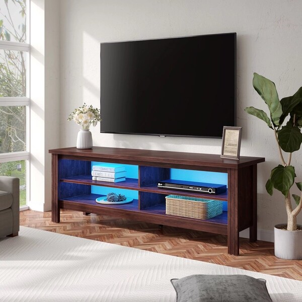 Classic TV Stand with LED Lights for 55-85 Inch TV， Black/Espresso/Oak