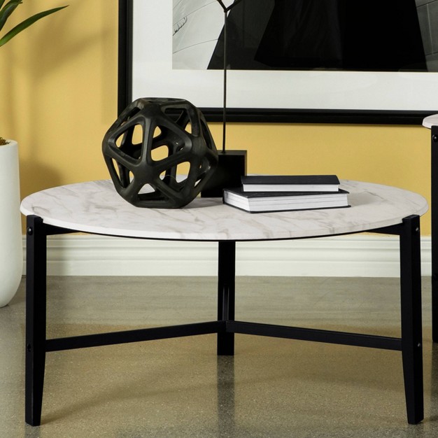 Tandi Round Coffee Table With Faux Marble Top White black Coaster