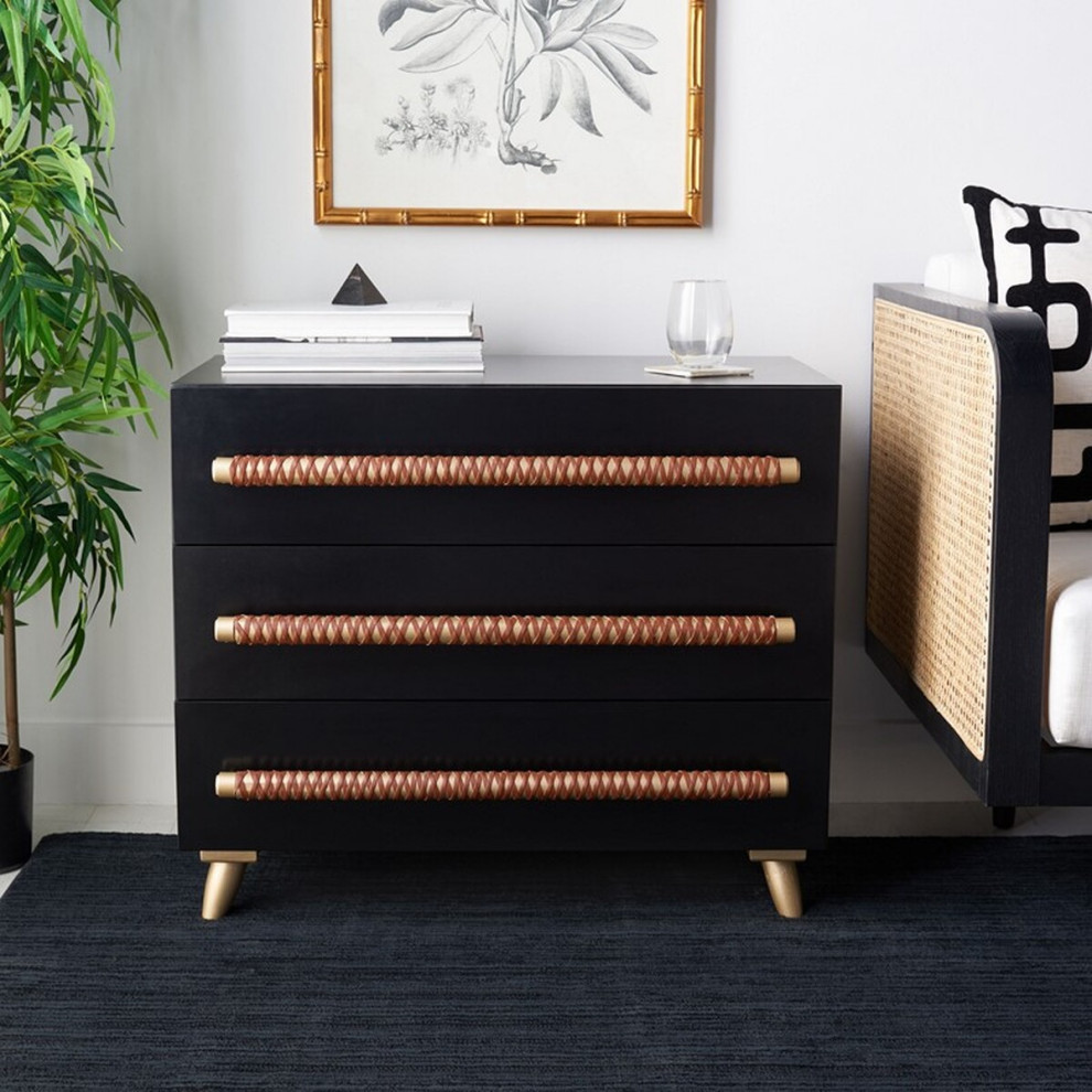 Noel 3 Drawer Chest Black/Gold/Brown Faux Leather   Midcentury   Accent Chests And Cabinets   by V.S.D Furniture  Houzz