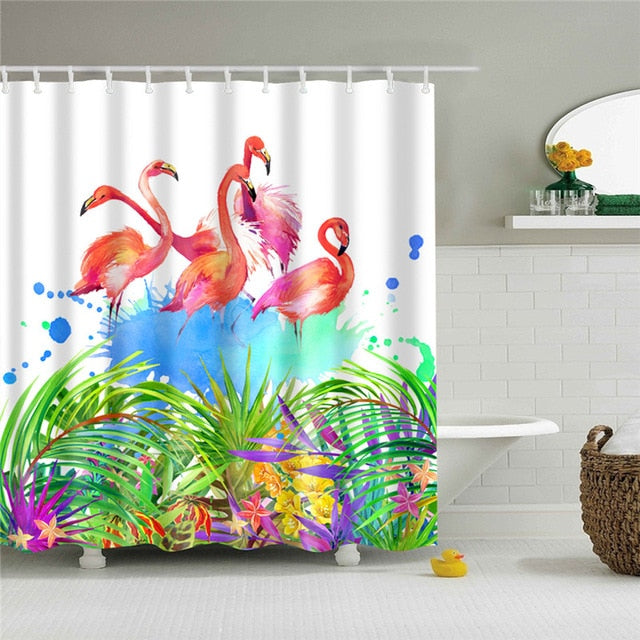 Nordic Pictures Polyester Waterproof Shower Curtains High Quality Animals Flamingo Shower Curtain In The Bathroom