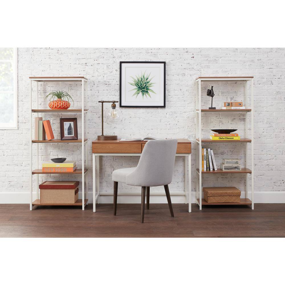 StyleWell Donnelly WhiteNatural 5-shelf Accent Bookcase with Open Back (58 in. H) SR9002WH