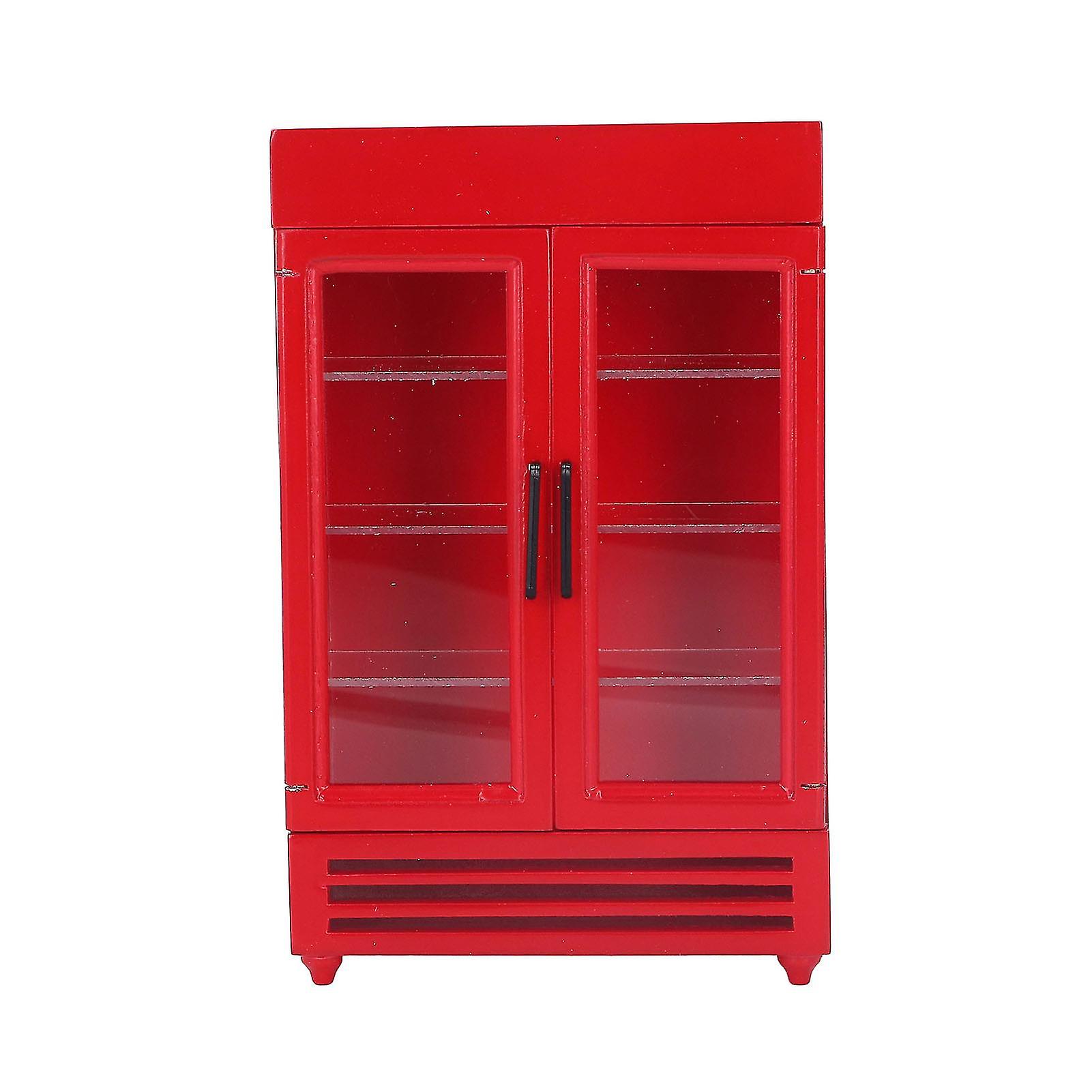 Dollhouse Refrigerator Simulation Exquisite Portable Miniature Wood Fridge for 1:12 Dollhouse Red