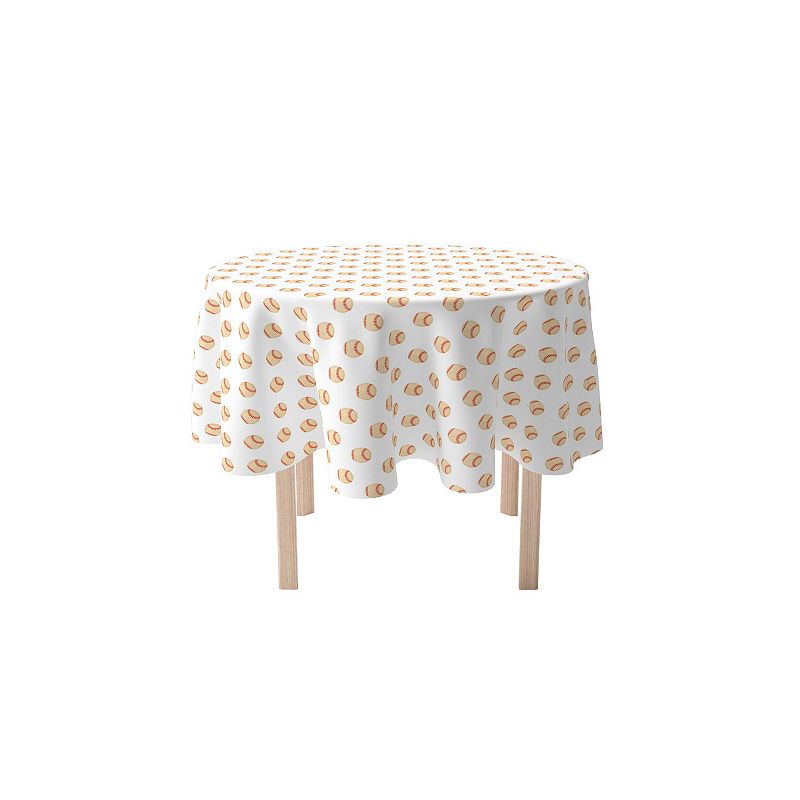 Round Tablecloth， 100% Polyester， 60 Round， Baseballs