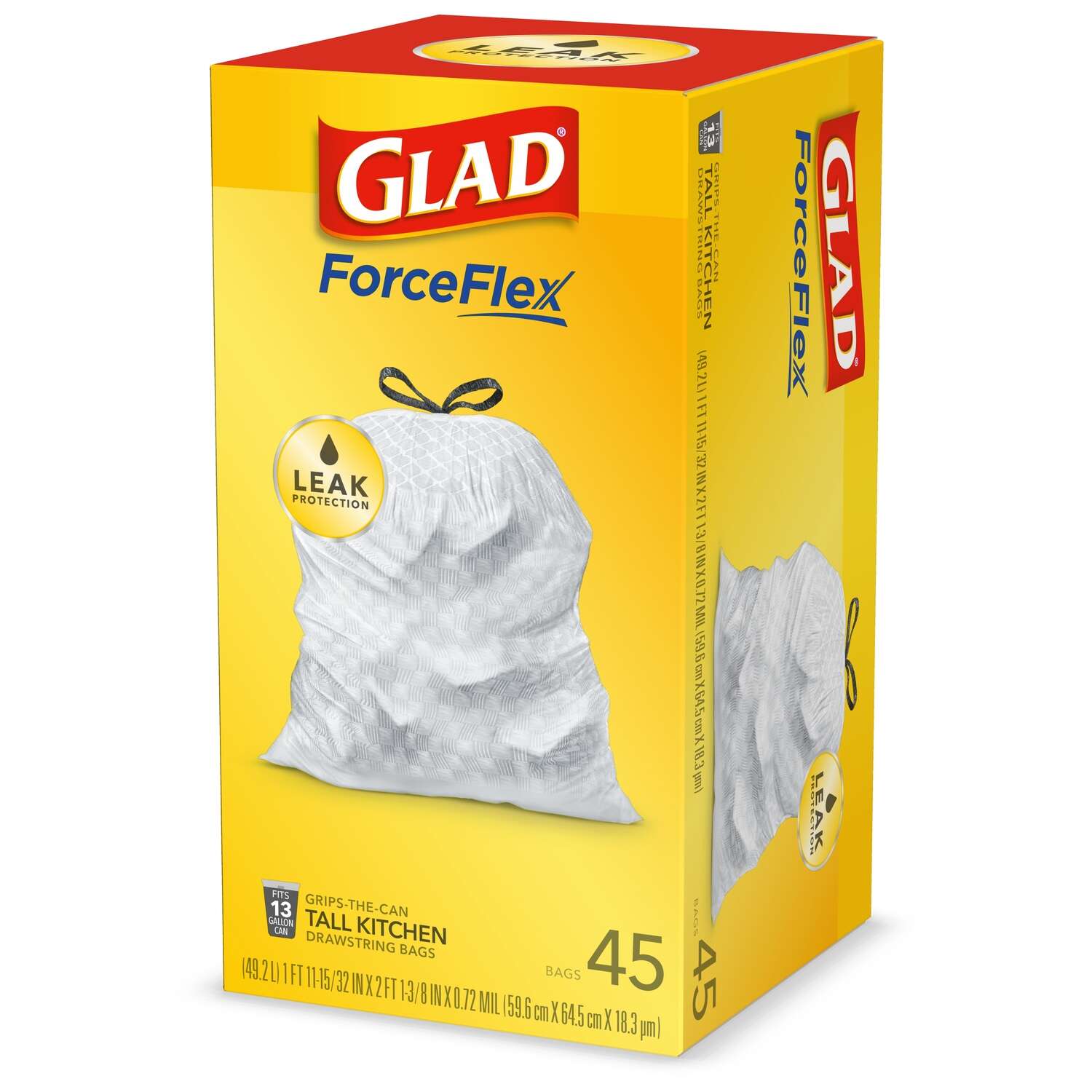 Glad ForceFlex 13 gal Tall Kitchen Bags Drawstring 45 pk 0.9 mil